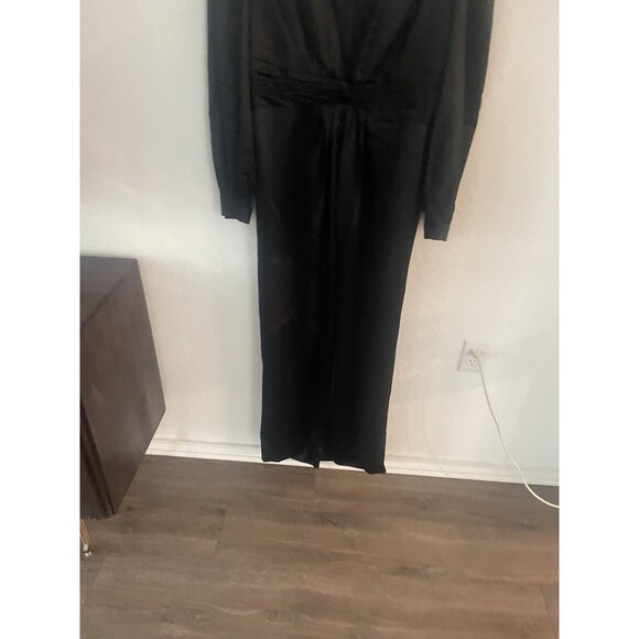 Ieena for Mac Duggal Satin Jumpsuit Black Long Sleeve Deep V size 14 - Picture 5 of 6